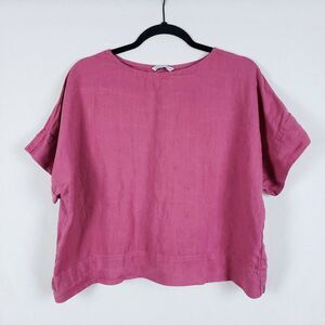 Linenfox Linen Top Womens S-M Pink Lagenlook Scandi Coastal Boxy Minimalist